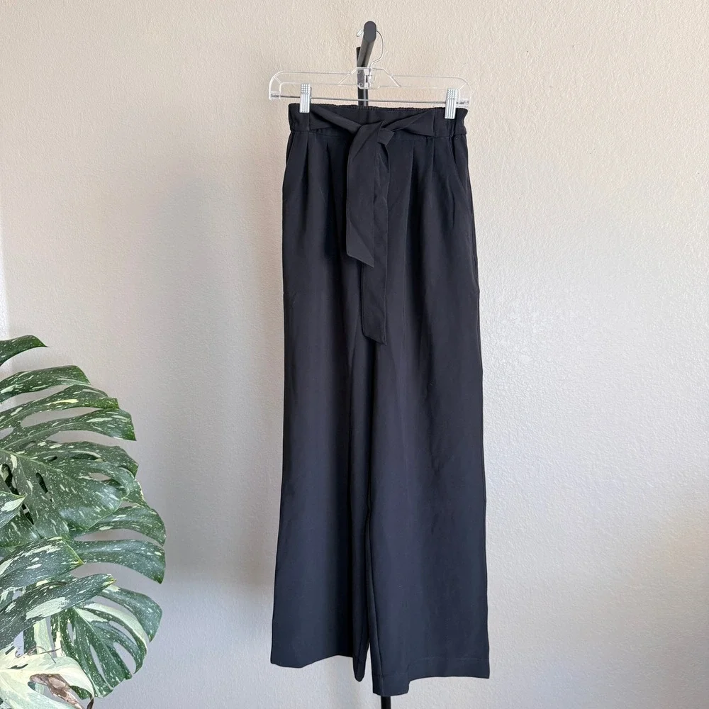 Lululemon Noir Pant Black Wide Leg Tie Waist High Rise Trousers Size 4‎